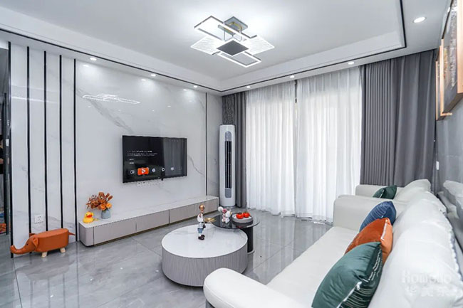 126㎡三居，現(xiàn)代風(fēng)客餐廳+簡(jiǎn)約風(fēng)臥室，締造高級(jí)的生活儀式感